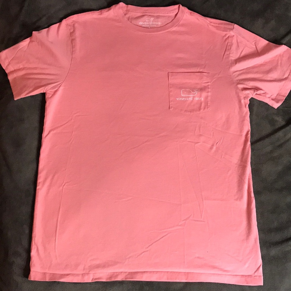 Vineyard Vines coral pink pocket tee